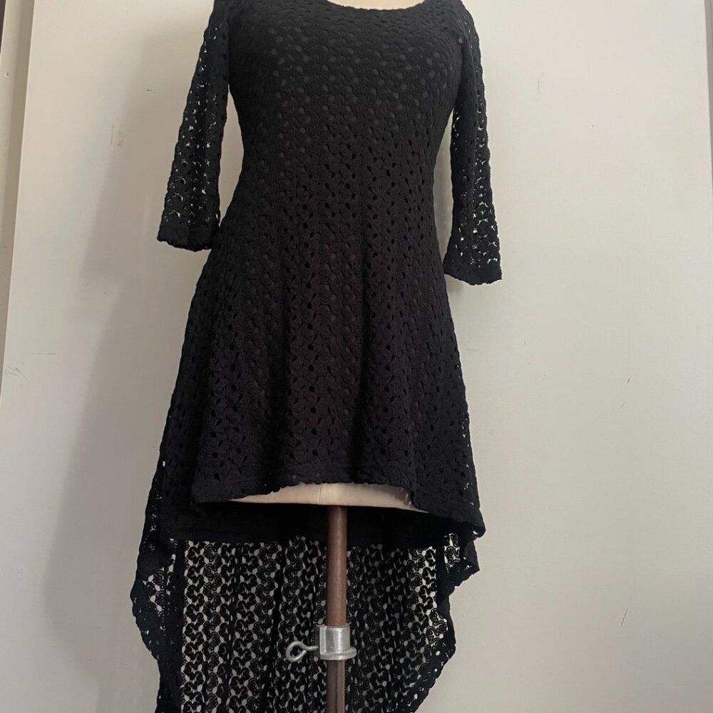 Black Crochet High-Low Dress